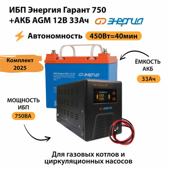 ИБП для котла Энергия Гарант 750 + Аккумулятор 33 Ач 12 В (450Вт - 40мин) - ИБП и АКБ - ИБП для котлов - Магазин сварочных аппаратов, сварочных инверторов, мотопомп, двигателей для мотоблоков ПроЭлектроТок